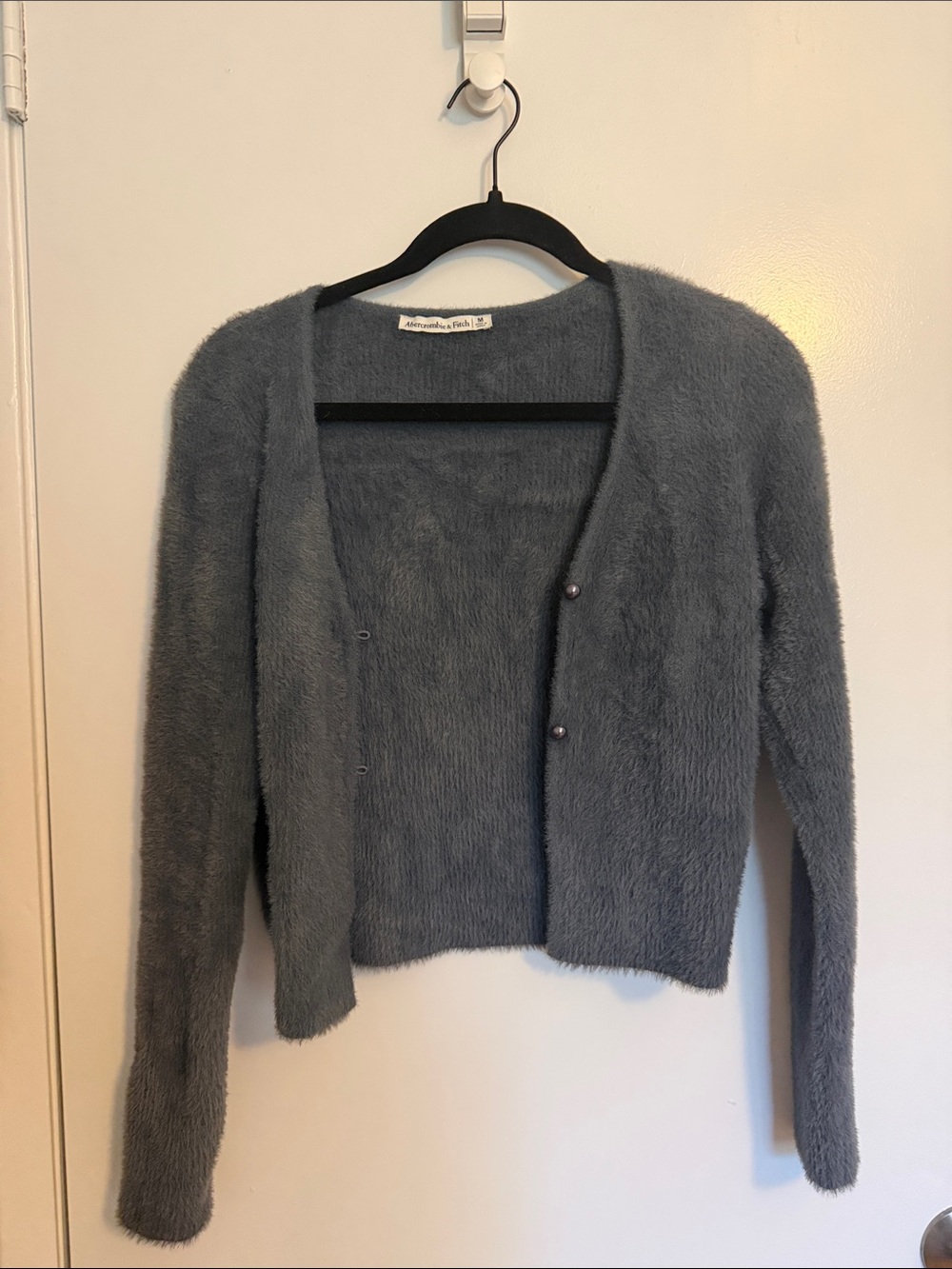 Abercrombie & Fitch Charcoal Fuzzy Knit Cardigan
